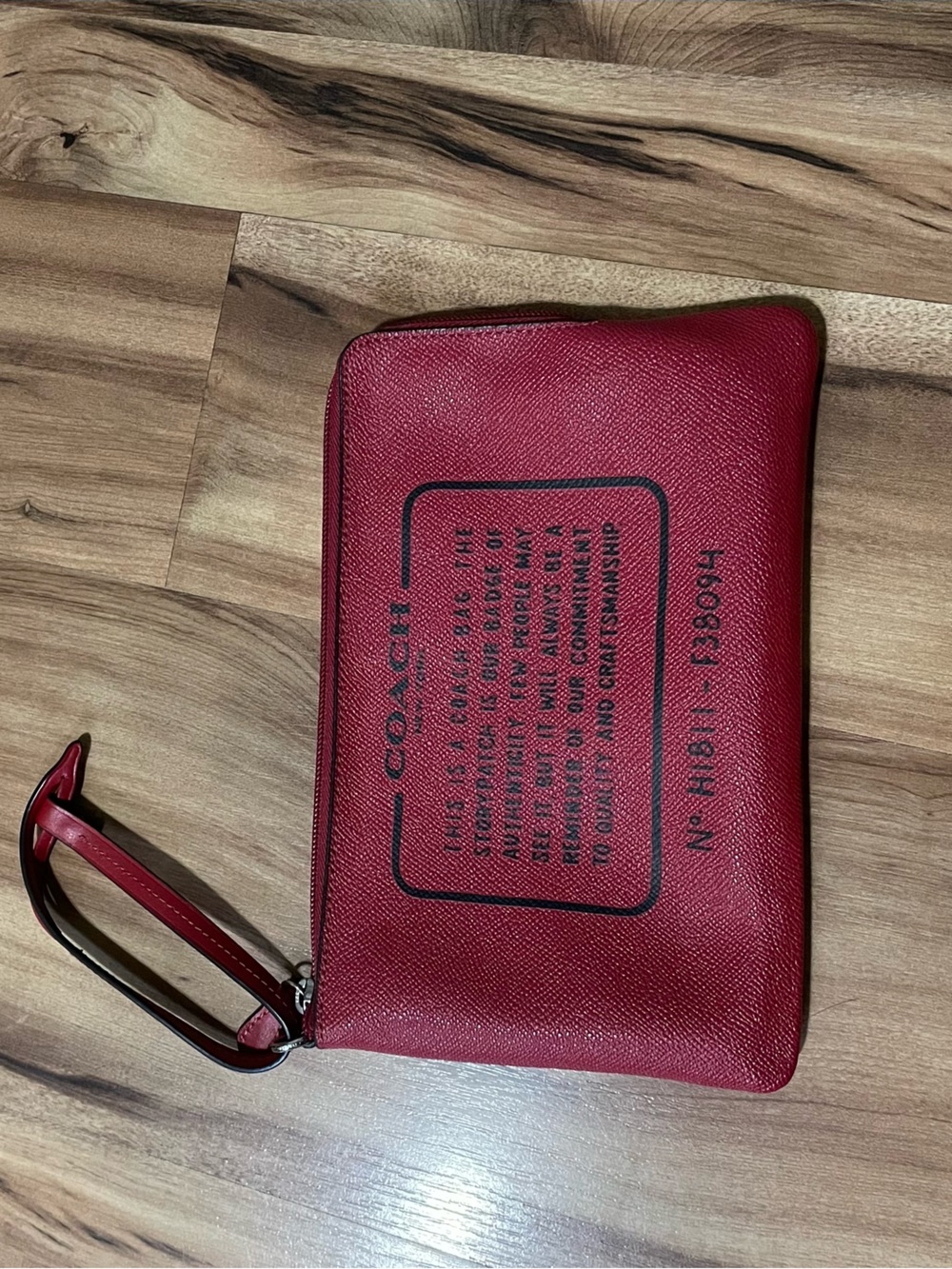 Coach Red Leather Storypatch Large Wristlet Clutch Pouch Zip Travel Wallet